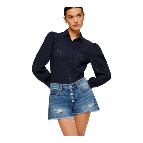 7 For All Mankind Monroe Denim Cut-Off Shorts With Exposed Button Women's 24 - Picture 2 of 10